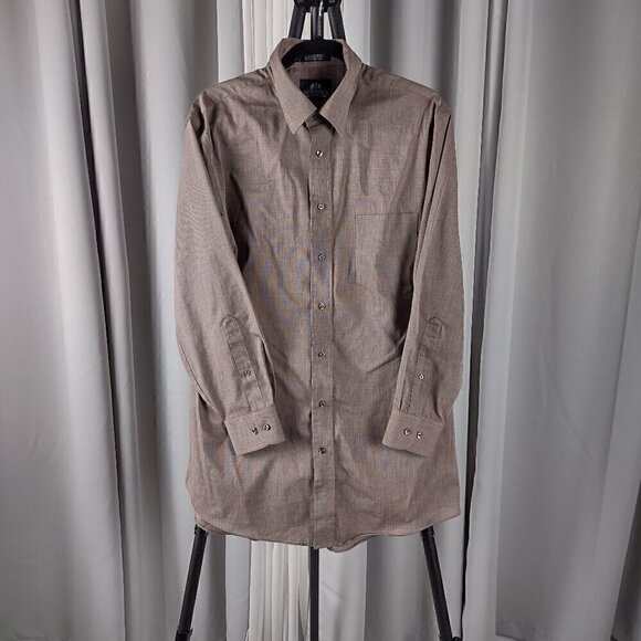 Stafford Men's Cotton Blend Brown Button Down Shirt. Size 16.5 (32-33) - Picture 1 of 12